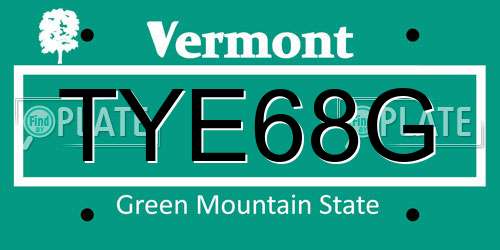 TYE68G Vermont License Plate