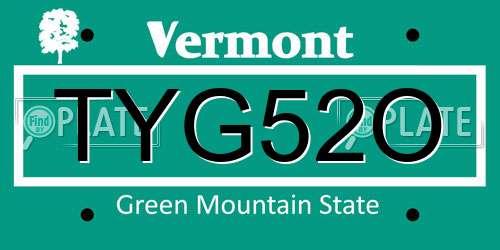 TYG52O Vermont License Plate