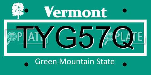 TYG57Q Vermont License Plate