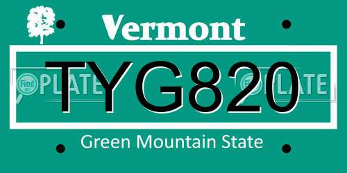 TYG820 Vermont License Plate