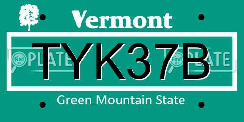 TYK37B Vermont License Plate