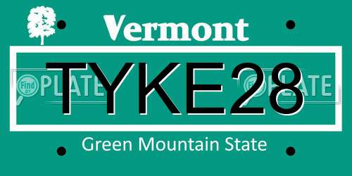 TYKE28 Vermont License Plate