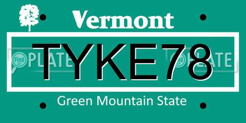 TYKE78 Vermont License Plate