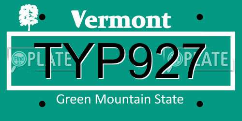 TYP927 Vermont License Plate