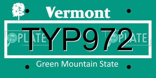 TYP972 Vermont License Plate
