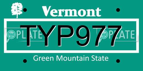 TYP977 Vermont License Plate