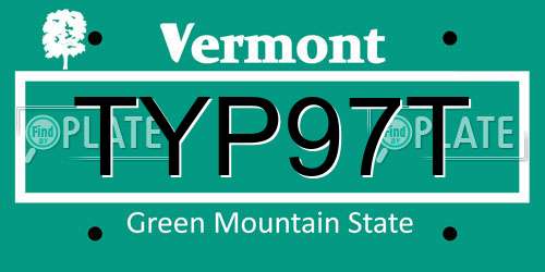 TYP97T Vermont License Plate