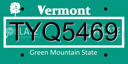 TYQ5469 Vermont License Plate
