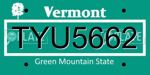 TYU5662 Vermont License Plate