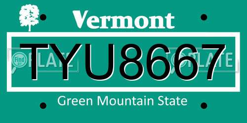 TYU8667 Vermont License Plate
