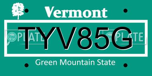 TYV85G Vermont License Plate