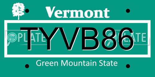 TYVB86 Vermont License Plate