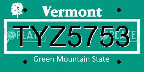 TYZ5753 Vermont License Plate