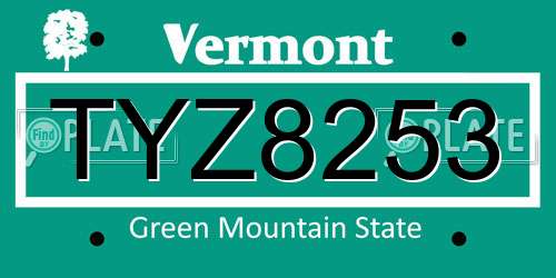 TYZ8253 Vermont License Plate