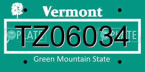 TZ06034 Vermont License Plate