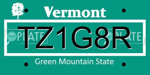 TZ1G8R Vermont License Plate