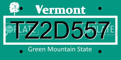 TZ2D557 Vermont License Plate