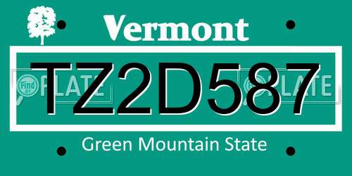 TZ2D587 Vermont License Plate