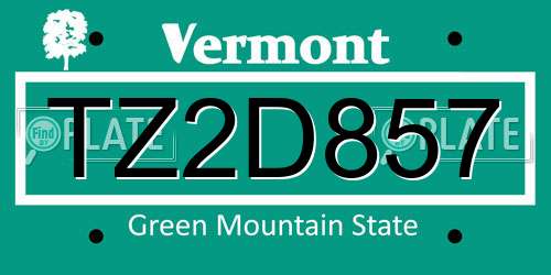 TZ2D857 Vermont License Plate