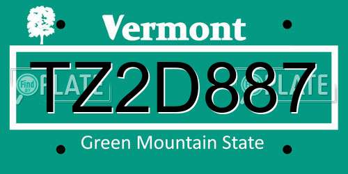 TZ2D887 Vermont License Plate