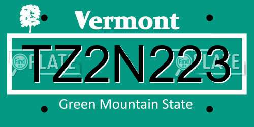 TZ2N223 Vermont License Plate