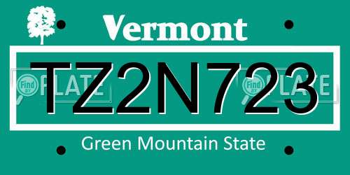 TZ2N723 Vermont License Plate