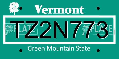 TZ2N773 Vermont License Plate