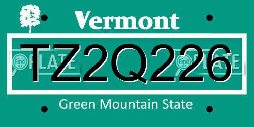 TZ2Q226 Vermont License Plate