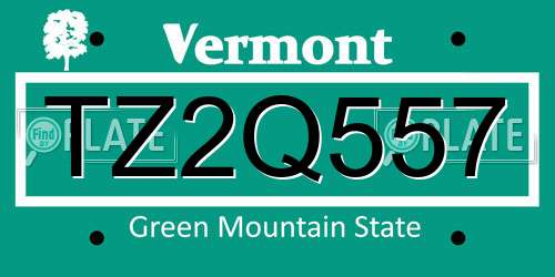 TZ2Q557 Vermont License Plate
