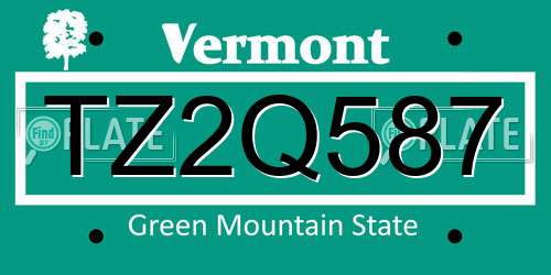 TZ2Q587 Vermont License Plate