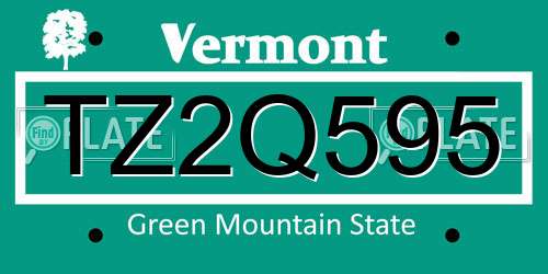 TZ2Q595 Vermont License Plate
