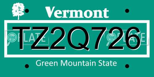TZ2Q726 Vermont License Plate