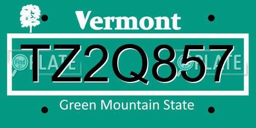TZ2Q857 Vermont License Plate