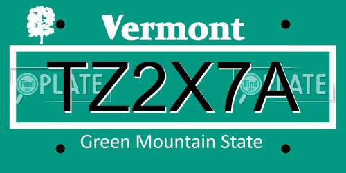 TZ2X7A Vermont License Plate