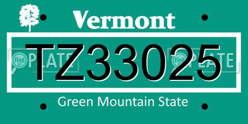 TZ33025 Vermont License Plate