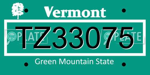 TZ33075 Vermont License Plate