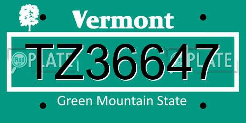 TZ36647 Vermont License Plate