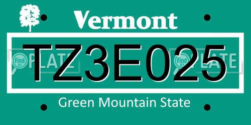 TZ3E025 Vermont License Plate