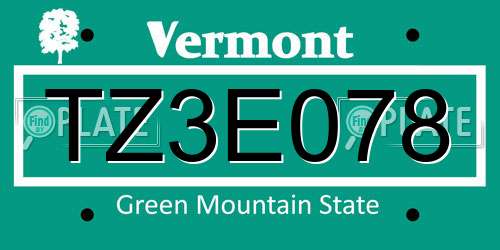 TZ3E078 Vermont License Plate