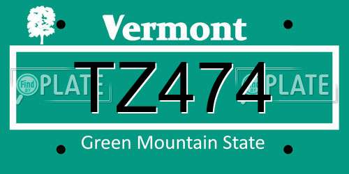 TZ474 Vermont License Plate
