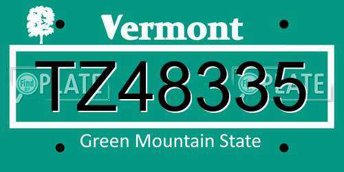 TZ48335 Vermont License Plate
