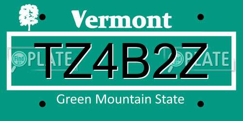 TZ4B2Z Vermont License Plate