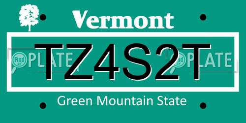 TZ4S2T Vermont License Plate