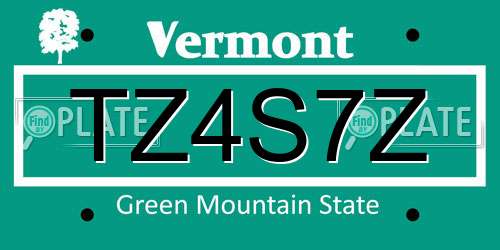 TZ4S7Z Vermont License Plate