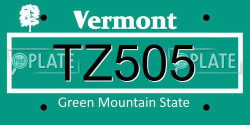 TZ505 Vermont License Plate