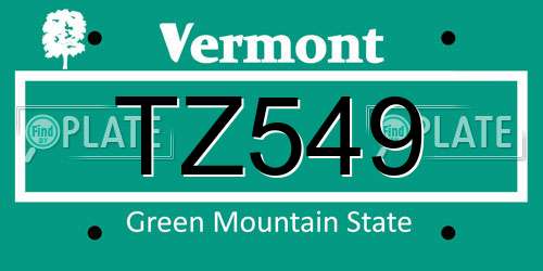 TZ549 Vermont License Plate
