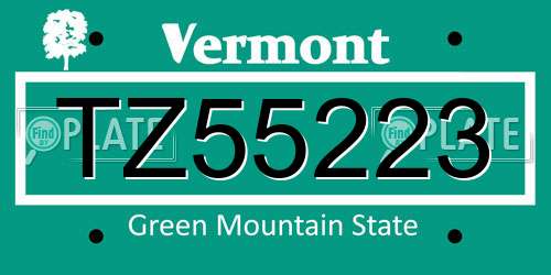 TZ55223 Vermont License Plate