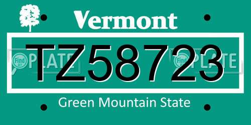 TZ58723 Vermont License Plate