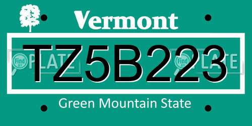 TZ5B223 Vermont License Plate