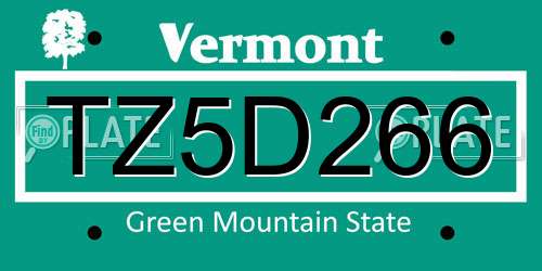 TZ5D266 Vermont License Plate